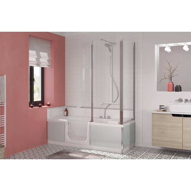 Geriatrische Badewanne mit seitlicher Einstiegstür mit integrierter Glasabtrennung