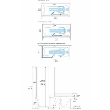 Geriatrische Badewanne mit seitlichem Einstieg und integrierter Glasscheibe – Maße und Abmessungen
