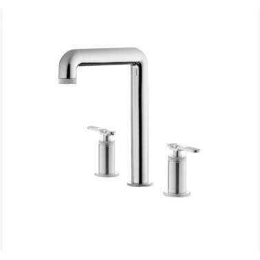 Robinet de lavabo haut à deux poignées sans vidage semi-automatique, modèle Strem, référence 7979500 Galindo